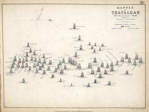 خريطة لمعركة ترافالغار ، نشرها ويليام بلاكوود وأولاده ، إدنبرة وأندن ، 1848 (نقش يدوي)